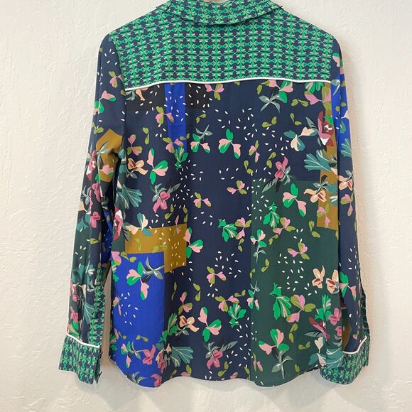 ~ CABI Med Blouse Floral Botanical Top Shirt Flowy Button Up Lightwt Navy Multi - Picture 5 of 15